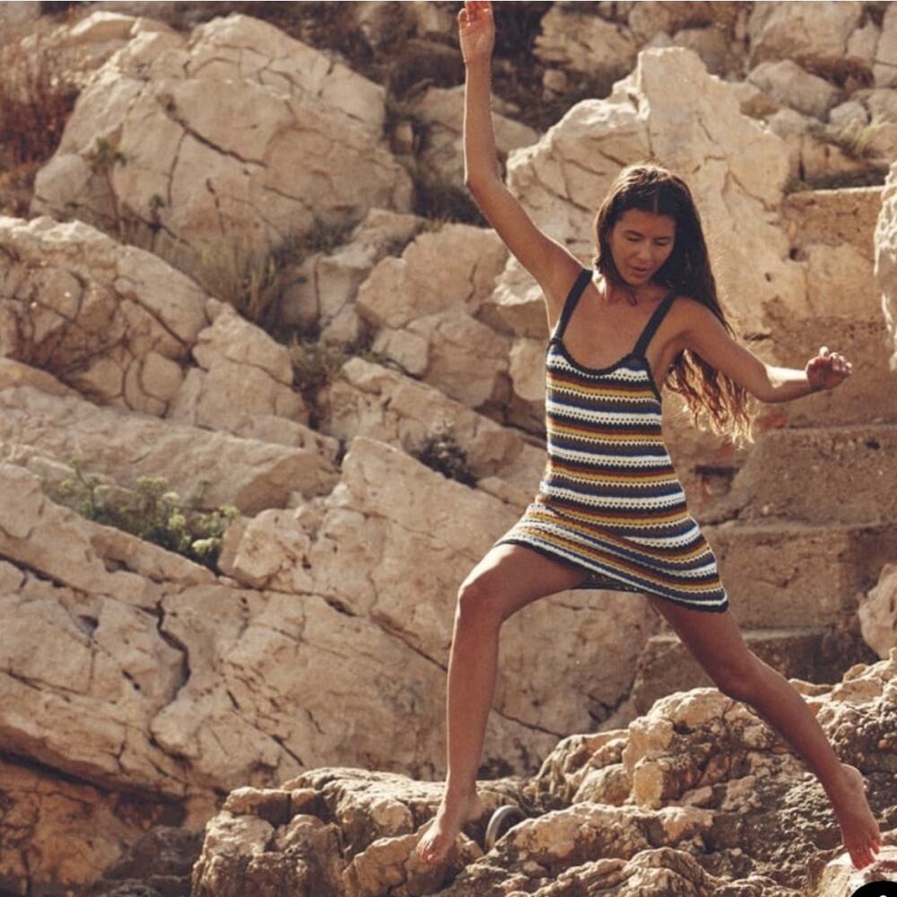 ZARA Striped Multicolored Crochet Mini Dress Size Small
